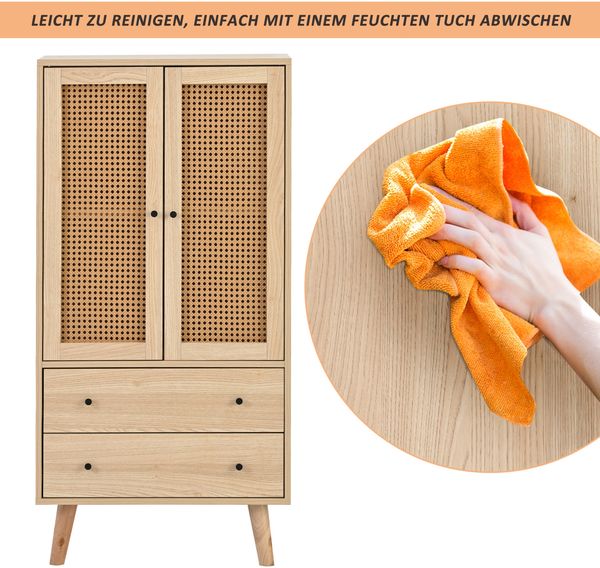 Sideboard, 60x40x120 cm, Sideboard in Eichenoptik mit Rattantüren & 2 Schubladen Bild 5