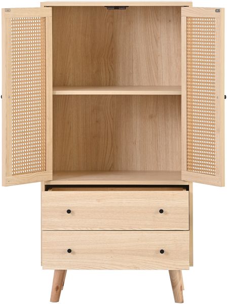 Sideboard, 60x40x120 cm, Sideboard in Eichenoptik mit Rattantüren & 2 Schubladen Bild 9