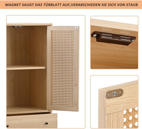 Sideboard, 60x40x120 cm, Sideboard in Eichenoptik mit Rattantüren & 2 Schubladen Bild 6