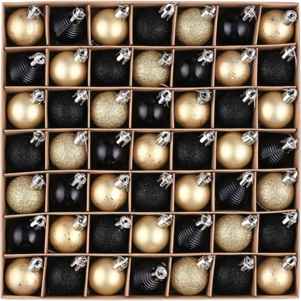 Valery Madelyn Weihnachtskugeln 49pcs Schwarz Gold 3cm Christbaumkugeln