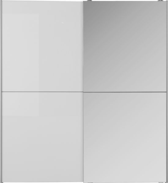 Forte KAIKAIS weißer Kleiderschrank 170, moderner Schwebetürenschrank mit Spiegelfront, 2-türig, Schlafzimmer, Holzwerkstoff, Weiß Hochglanz, 170,3 cm breit x 190,5 cm hoch x 61,2 cm tief