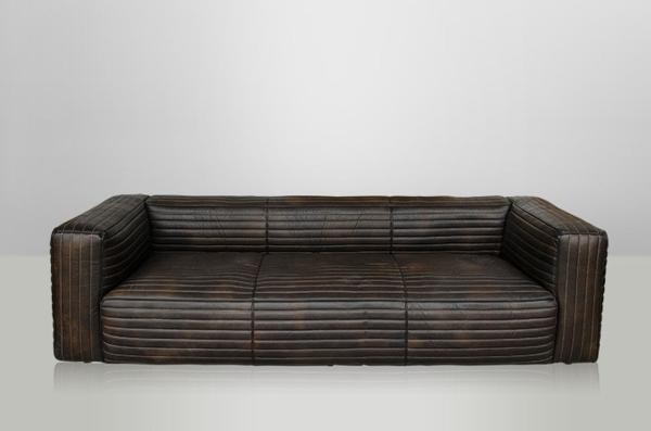 Casa Padrino Luxus Echt Leder Sofa VLAB Leder New Fudge - 3 Sitzer - Luxus Hotel Club Möbel