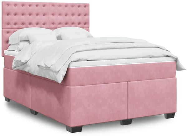 vidaXL Boxspringbett mit Matratze Rosa 160x200 cm Samt 3293271