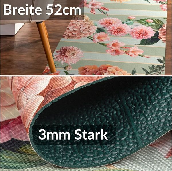 ANRO Küchenläufer RANNA pflegeleicht Teppichläufer Bodenmatte Flurläufer Küchenteppich, eckig, Höhe: 3 mm, Meterware rutschfest Zeitlos Bunt wasserdicht