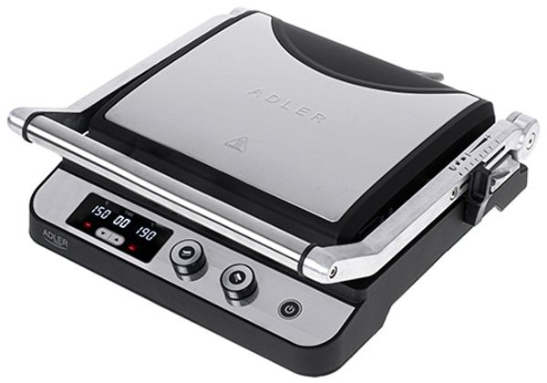 Adler AD 3059 Elektrogrill 3000 W - Kontakt- & Tischgrill mit LED-Display - Silber