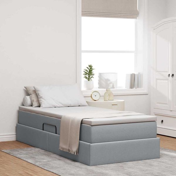 vidaXL Aufbewahrungsbett mit Matratze Hellgrau 100 x 200 cm Polyester 3370206