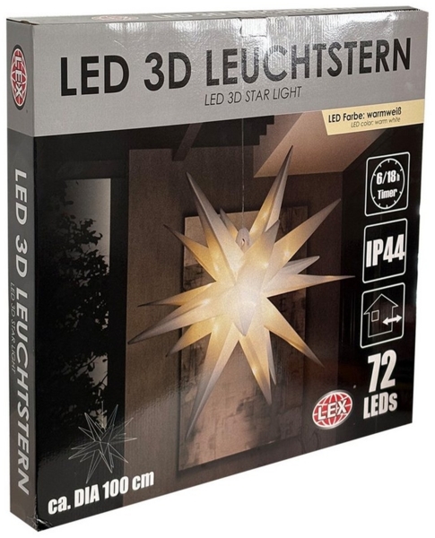Mojawo Lichtervorhang 3D LED Stern zum Hängen Weihnachtsbeleuchtung DIA 100cm Außen IP44