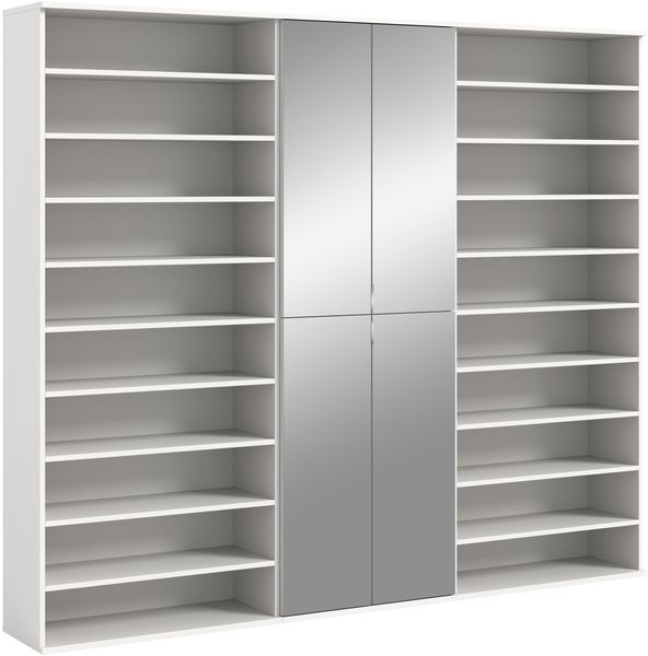 Garderobenschrank Weiß Hochglanz, 222x193x34 cm, Spiegelschrank