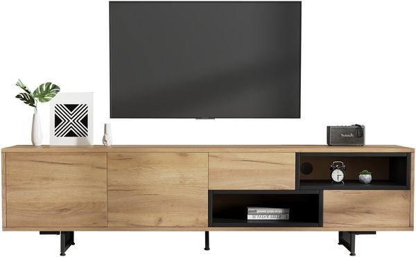 TV-Schrank 173x38x48 cm aus Spanplatte in Holzoptik mit Türen, offenen Fächern und Schubladen Bild 7