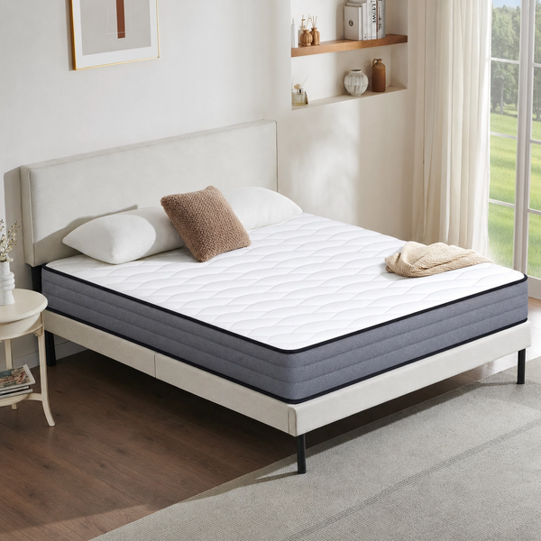 Taschenfederkernmatratze 140×200cm mit 7-Zonen-System und Memory-Schaum, weiß & grau