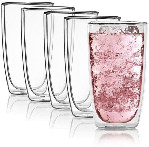 Dimono Latte-Macchiato-Tasse Doppelwandiges Trinkglas 450ml – Latte-Macchiatogläser Borosilikat Set, 4-tlg, Borosilikat-Glas, Wasser- Longdrink- & Cocktailgläser