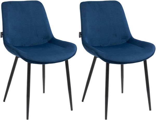 2er Set Esszimmerstühle WIKIL Samt - 80x51x60cm, blau, Samt Metall matt schwarz Gestell Stühle Esszimmerstühle Stuhl Esszimmer Esstisch Stühle Küchenstuhl
