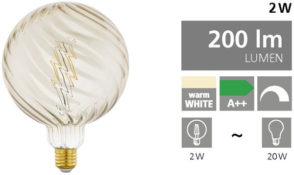LED 2 Watt, E27 Filament Leuchtmittel, dimmbar, 200 lm, warmweiß, DxH 15 x 20 cm