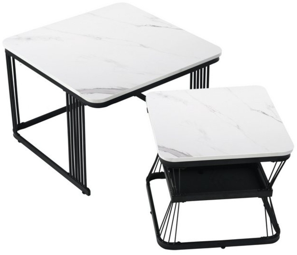 autolock Couchtisch Nesting-Couchtisch Kompakter Sofa-Beistelltisch Marmoroptik Hochglanz (65 x 65 x 45 cm, 45 x 45 x 39,5 cm), 2er-Set Hochglanztisch Kaffeetisch für kleine Räume Bild 4