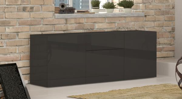 Sideboard >Mercogliano< in Anthrazit Hochglanz - 170x60.5x40cm (BxHxT)
