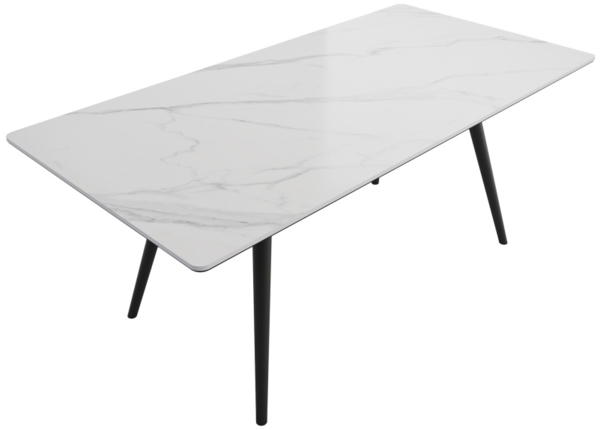 Esstisch 180x90cm weiße Keramikplatte schwarze konische Tischbeine : Weiss