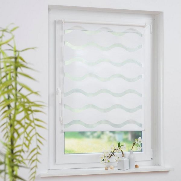 Doppelrollo im Wellendesign, HOMBERA, Lichtschutz, ohne Bohren oder Schrauben, freihängend, Klemmfix, Stilvolles design, Flexibilität in der Lichtregulierung