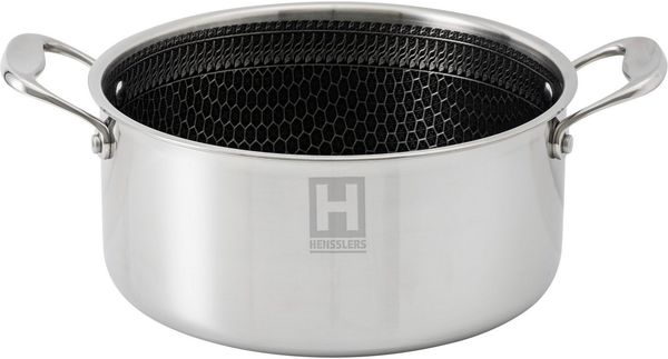 HENSSLERS Kochtopf, Edelstahl (2-tlg), Ø 20 cm, 2,8 Liter, 3-Schicht Material mit Wabenstruktur, Induktion