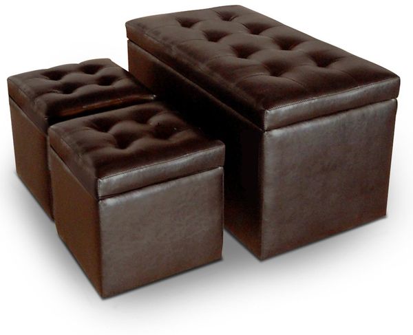 Menzzo Panky Sitzbank mit Stauraum, zeitgenössisch + 2 Hocker, Holz, 85°x°44°x°45°cm braun
