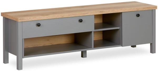 TV Board, TV-Schrank, Lowboard, Unterschrank, Holz Natur, Sideboard, Fernsehschrank, Grau, 46,5 x 38 x 146,5 cm