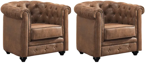 Vente-unique - CHESTERFIELD Sessel StoffStoff Braun - B 78 cm x H 72 cm x L 82 cm