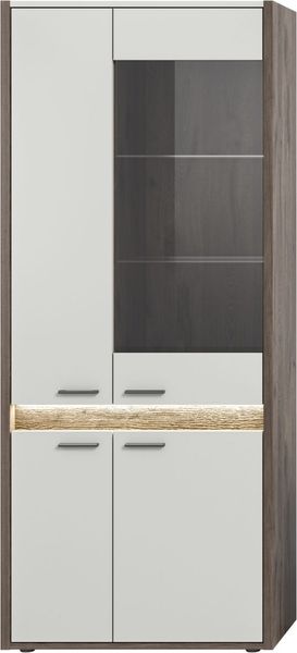 Vitrine Jalena in grau und Nox Eiche 82 x 198 cm