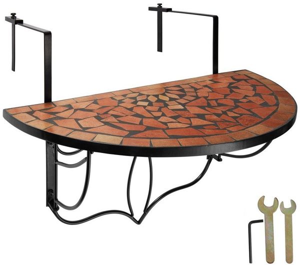 tectake Balkonhängetisch Balkontisch (1-St, 1 tlg), Massive, stabile Tischplatte aus Steinmosaik