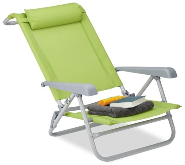 Relaxdays Liegestuhl mit Nackenkissen, Textilene, Stahl, grün, 38,5 x 58 x 112 cm