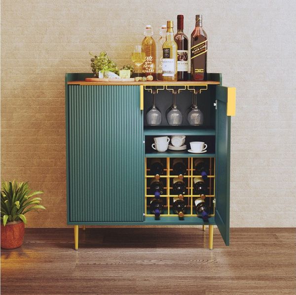 HOLTICO Weinschrank Multifunktionaler Bar-Schrank, moderner Kaffeetresen-Schrank (1-St) mit 9 Flaschenregalen, 6 Glas-Halterungen, Schublade & Regalen