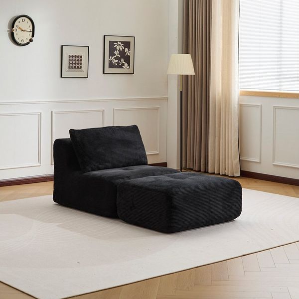 Leawin Sofa Gemütlicher Lounge Sessel mit Hocker, Cordstoff, ohne Montage, Mit Schaumstoff gepolstert, bequem für Wohn- & Schlafzimmer