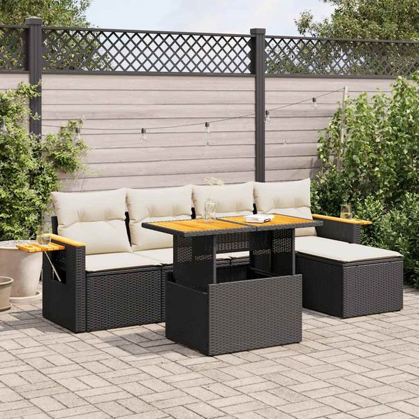vidaXL 6-tlg. Garten-Sofagarnitur mit Kissen Schwarz Poly Rattan 3327584