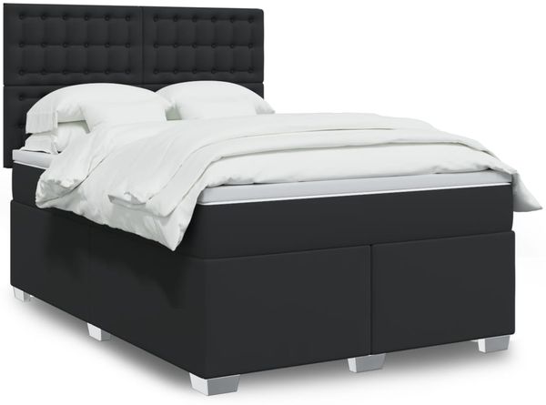 vidaXL Boxspringbett mit Matratze Schwarz 140x200 cm Kunstleder 3290724