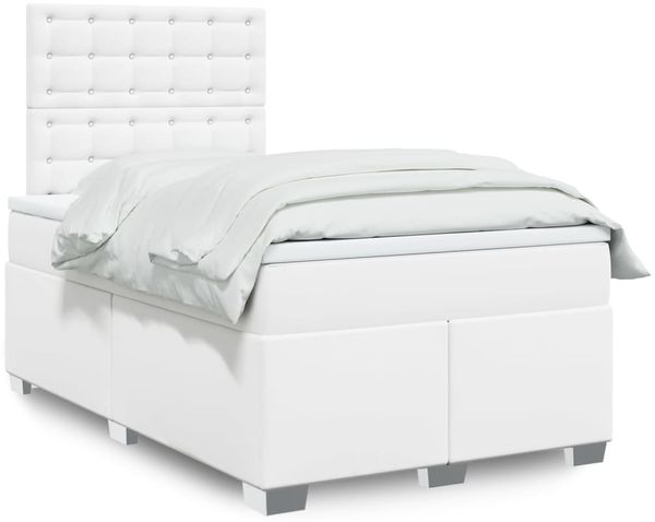 vidaXL Boxspringbett mit Matratze Weiß 120x190 cm Kunstleder 3293013