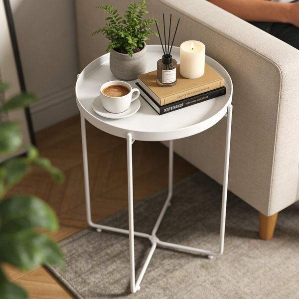 doporro Beistelltisch Couchtisch kleiner Tisch mit 1/2 geflochtenen Ablagen rund Reglo-08, Zwei Materialien zur Auswahl
