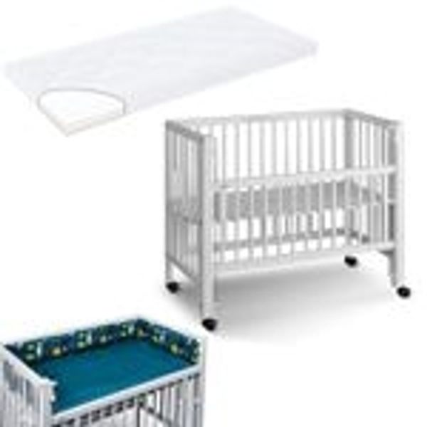 Tissi Anstellbett / Beistellbett Sophie inkl. Matratze und Nestchen Petrol Jungle, Buche Weiss
