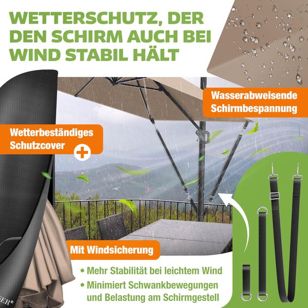 KESSER® Sonnenschirm Ampelschirm SUN XL 300 x 300 cm Inkl. Abdeckung +Windsicherung Drehbar Neigbar Kippbar Marktschirm Groß 360° Rotation, Gartenschirm mit Kurbel Sonnenschutz UV50+ Taupe, Mit LED Bild 7