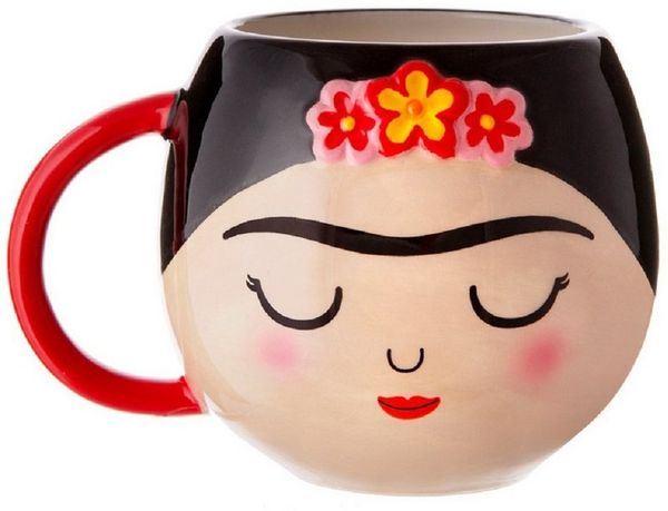 Sass & Belle Becher Frida für ca. 390 ml, Boho, Frida Kahlo, Mexiko, 1-tlg, Dolomit, handbemalt, ca. 13,5 x 10 x 9,5 cm