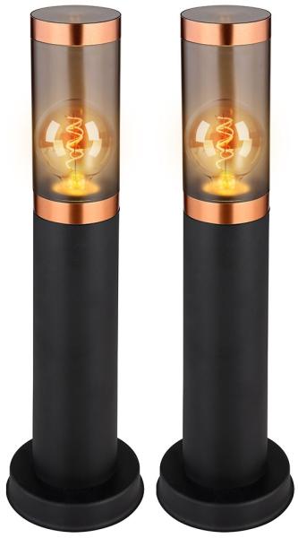 2er Sockelleuchte, Edelstahl, schwarz, Kupfer, rauch, H 45 cm