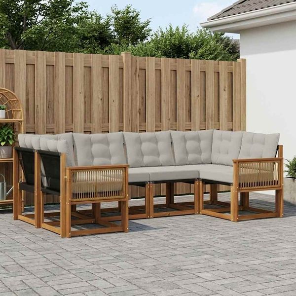vidaXL Outdoor-Sofagarnitur 6 pcs Natürlich und Hellgrau 3382179