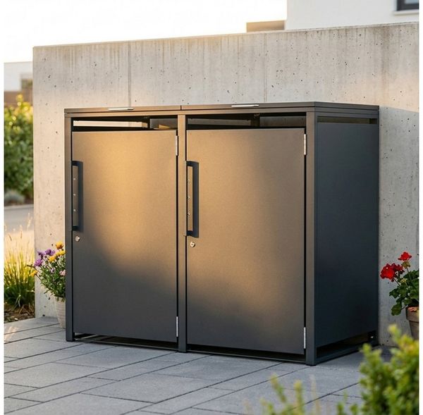 GARLIVO Mülltonnenbox Magnolie Mülltonnenbox 2er 240L - wetterfest und langlebig, Verschließbare Mülltonnenverkleidung -modernes Design als Sichtschutz
