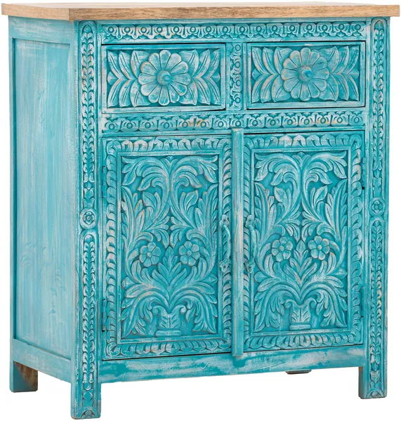 Kommode Santa Cruz von massivum Massivholz Mango blau 80x90x45 cm Schubladenkommode Boho-Stil Flur Schlafzimmer Sideboard Schrank