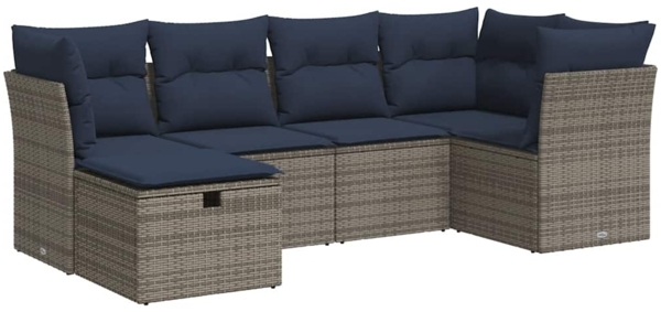 vidaXL 6-tlg. Garten-Sofagarnitur mit Kissen Grau Poly Rattan 3325287