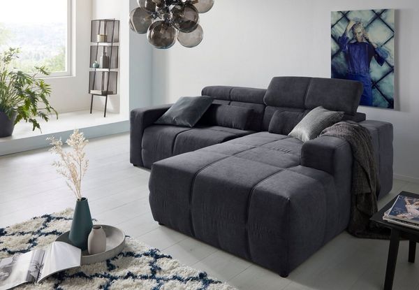 DOMO collection Ecksofa Brandon kleine Ausführung B/T/H: 214/100/80 cm, Mit Kopfteilverstellung, auch in Leder und Cord, L-Form