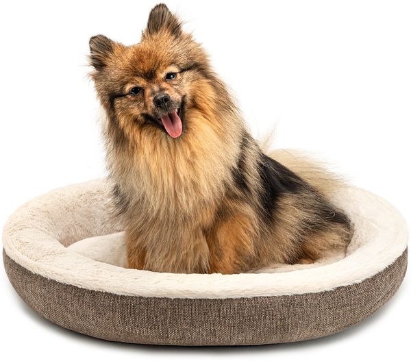 lionto Hundebett in weichem Doughnut-Design mit Plüsch & Anti-Rutsch-Boden, Bezug waschbar, 55 cm Durchmesser, braun