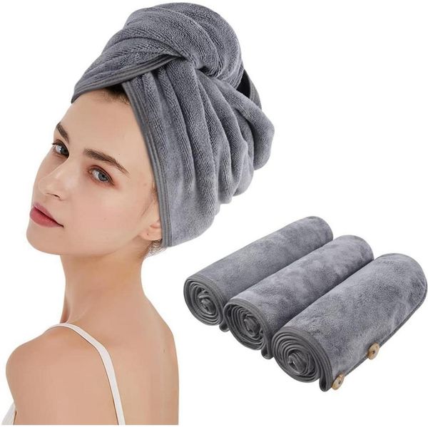 Mikrofaser Haarturban Handtuch super saugfähig weich 25x65cm 3er Pack Grau