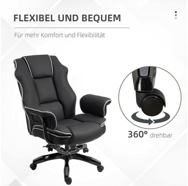 MC Star Bürostuhl höhenverstellbar mit Wippfunktion ergonomisch 360° drehbar (mit Armlehnen Kunstleder Schwarz 76x80x118-124 cm)