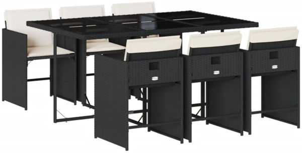 vidaXL 7-tlg. Garten-Essgruppe mit Kissen Schwarz Poly Rattan 3277853
