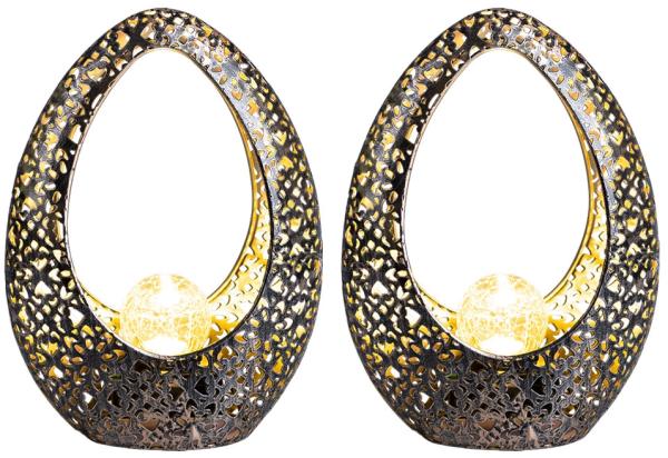 2er Set LED Solarleuchte, bronze gold, oval, H 27,5 cm