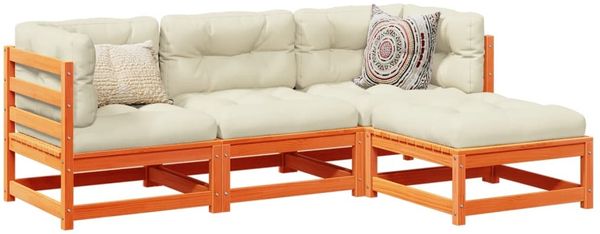 vidaXL 4-tlg. Garten-Sofagarnitur mit Kissen Wachsbraun Kiefernholz 3295815