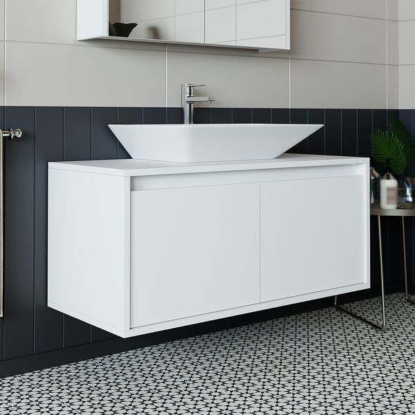 Roomart ATLANTIC-100 Badmöbel Set– 2-teiliges Badezimmermöbel Set - Waschbecken mit Unterschrank - H 45 x B 45 x T 100 cm • Weiß